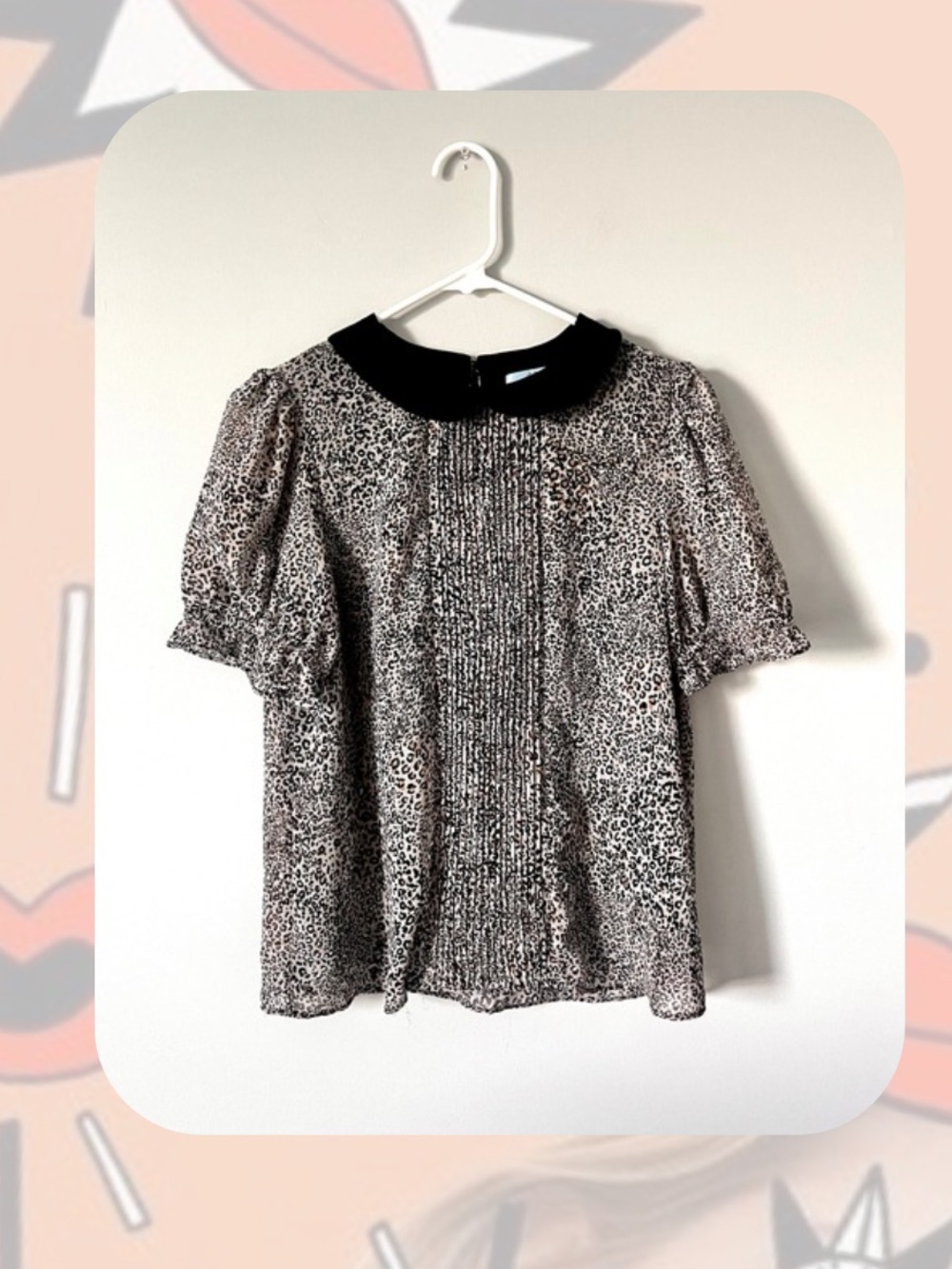 Leopard Print Peter Pan Collar Blouse - Black Collar